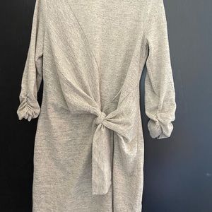Beige front tie sweater dress